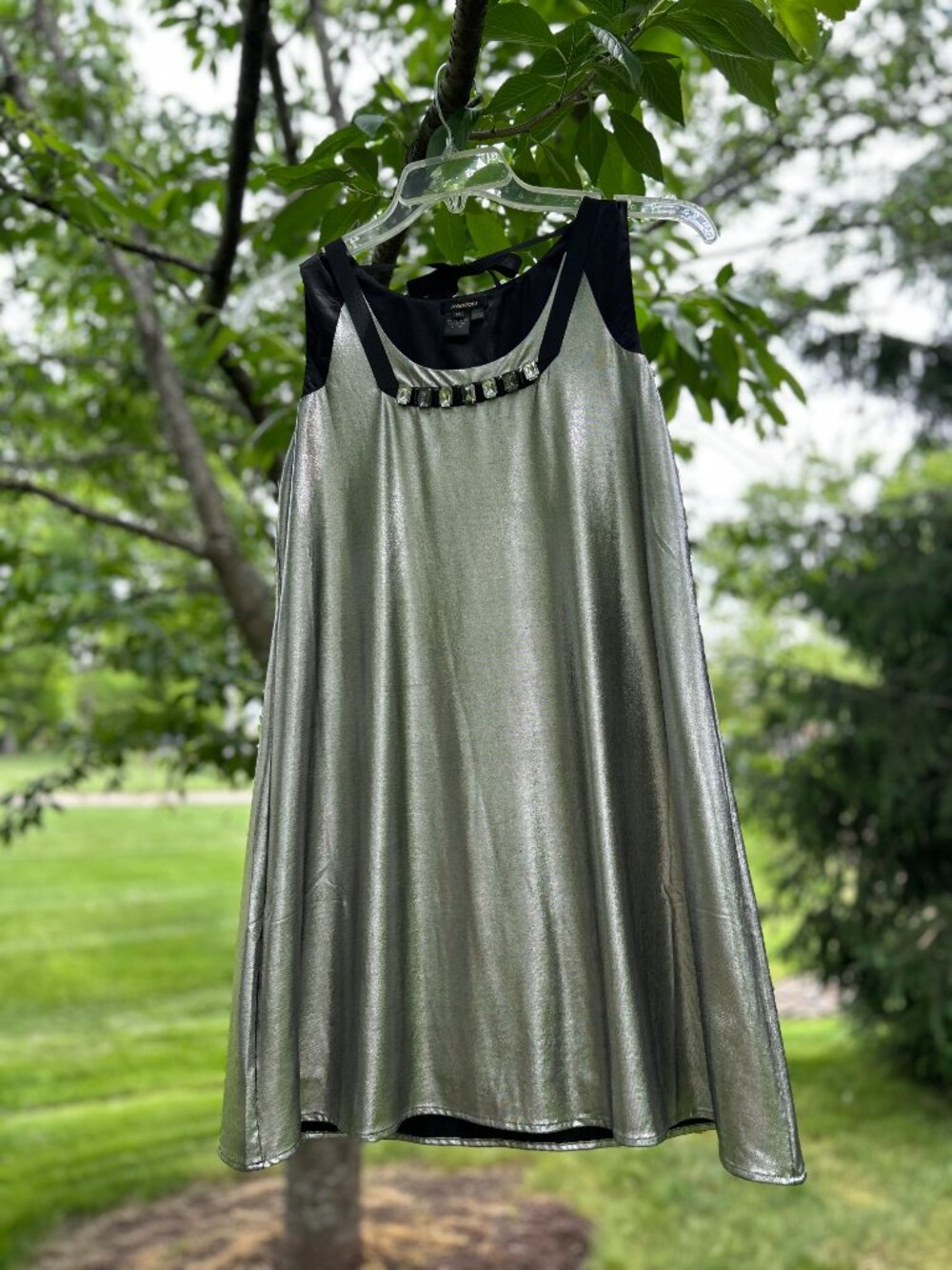 Radzoli Metallic Silver Jeweled Neckline Swing Dress Size Mediu Cocktail Holiday